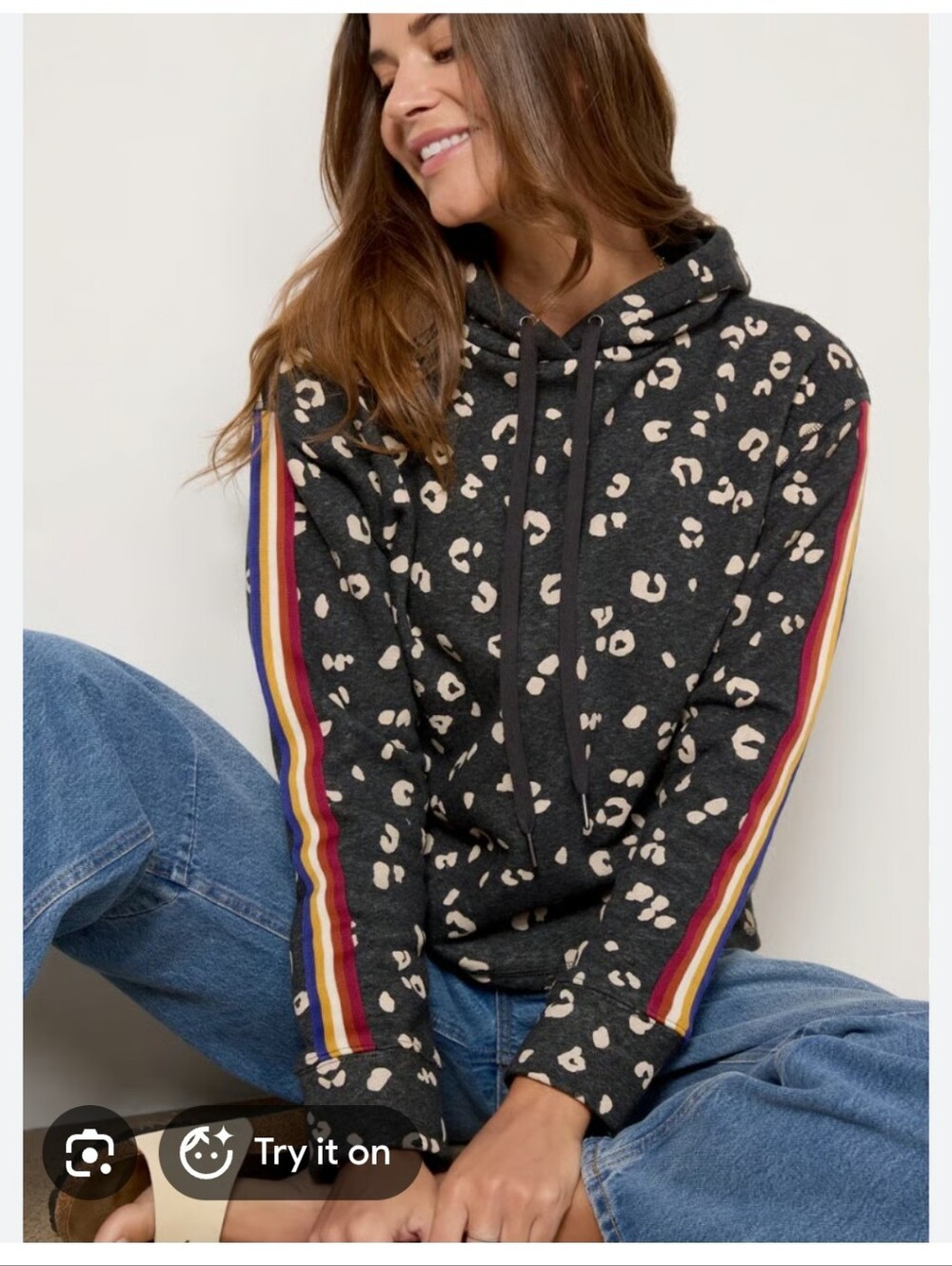 Evereve Leopard Print Hoodie with Stripe Sleeves